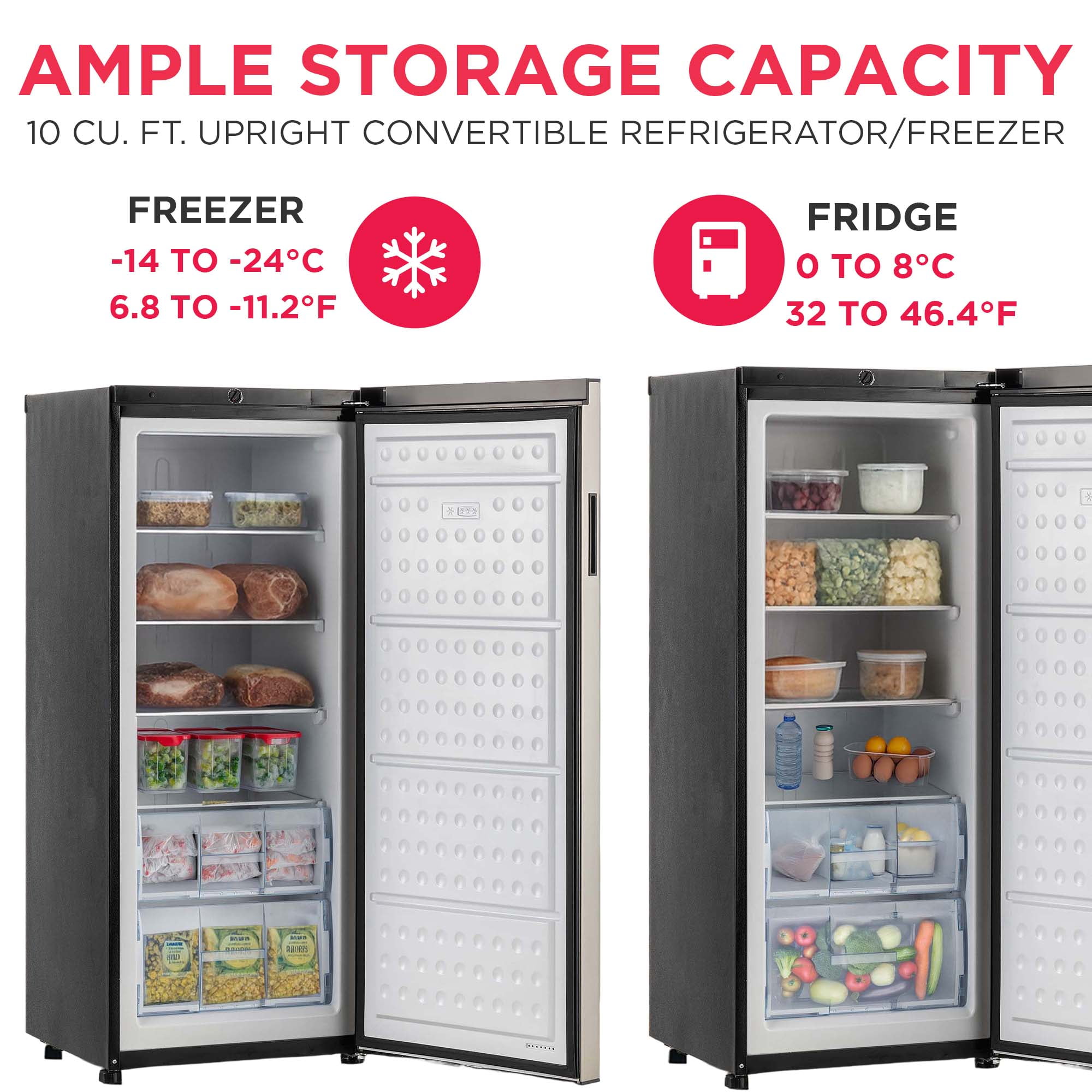 Frigidaire 10.0 Cu Ft Upright Convertible Refrigerator Freezer, Platinum Garage Ready Fridge or Freezer for Home, Kitchen, Basement, Office