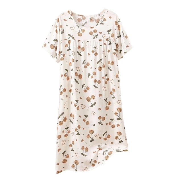 Chemise de Nuit pour Femmes, Manches Courtes à Col Rond Imprimé, Robe d'Allaitement, Rayonne Spandex Douce, Robe de Détente Longueur Genou