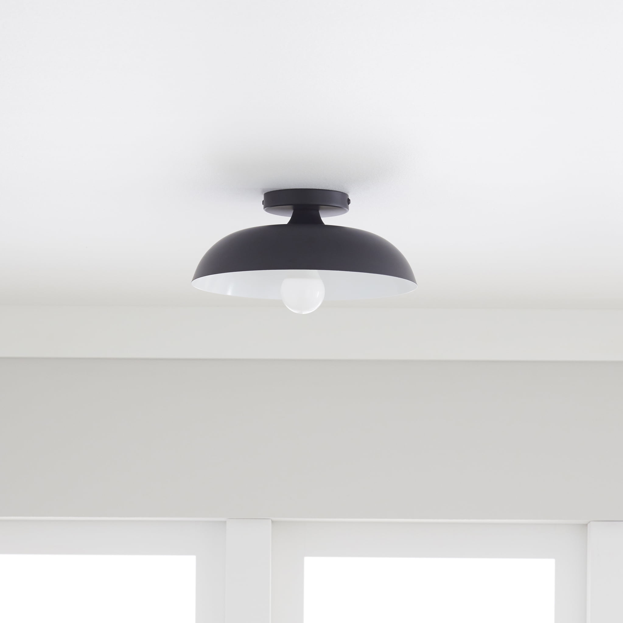Better Homes & Gardens Contemporary Matte Black 1-Light Indoor Flush Mount, White Inner Shade