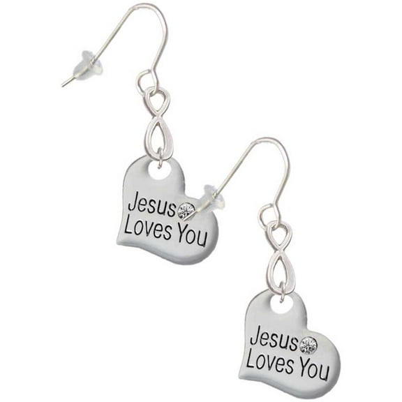 Delight Jewelry Silvertone Large Jesus Loves You Heart Silver tone Infinity French Earrings