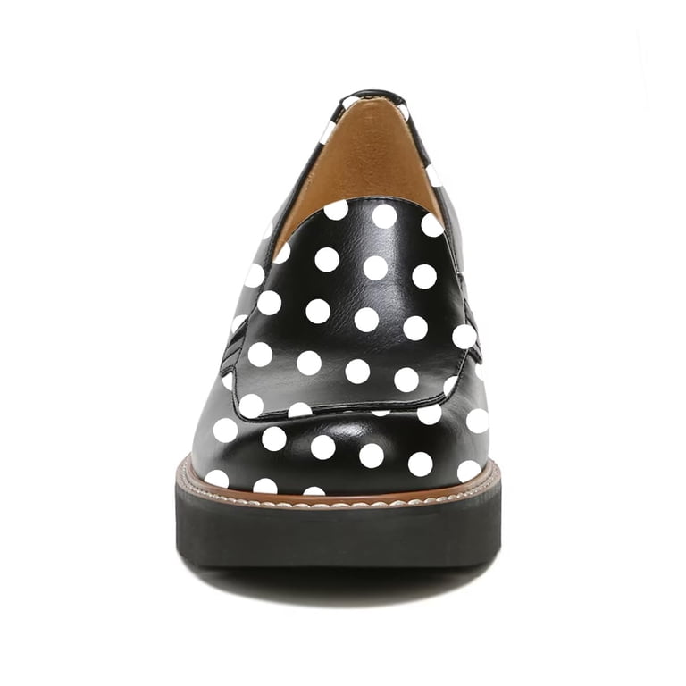 Stylish Black and White Polka Dot‎ Loafers Slip-On Dress Shoes YDN Women Round Toe Platform Loafers Slip On Low Chunky  main image 2