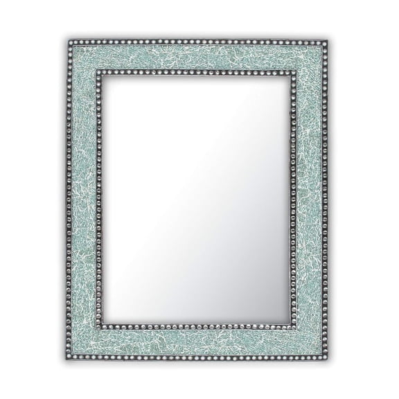 Crackled Glass Decorative Wall Mirror - 30X24 Rectangular Mosaic Glass Wall Mirror, Vanity Mirror (Mint Green)