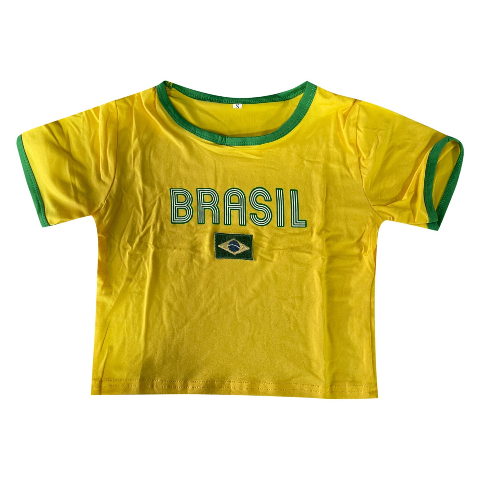Bibifish Womens T-Shirts Brazil Short Sleeve Crop T Shirts Slim Fit Classic Crew Neck Graphic Tees Vintage 90s Streetwear Shirts
