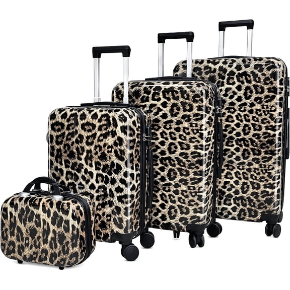 JINSHENBAOZI 4-Piece Leopard Hardside Luggage Set, Brown