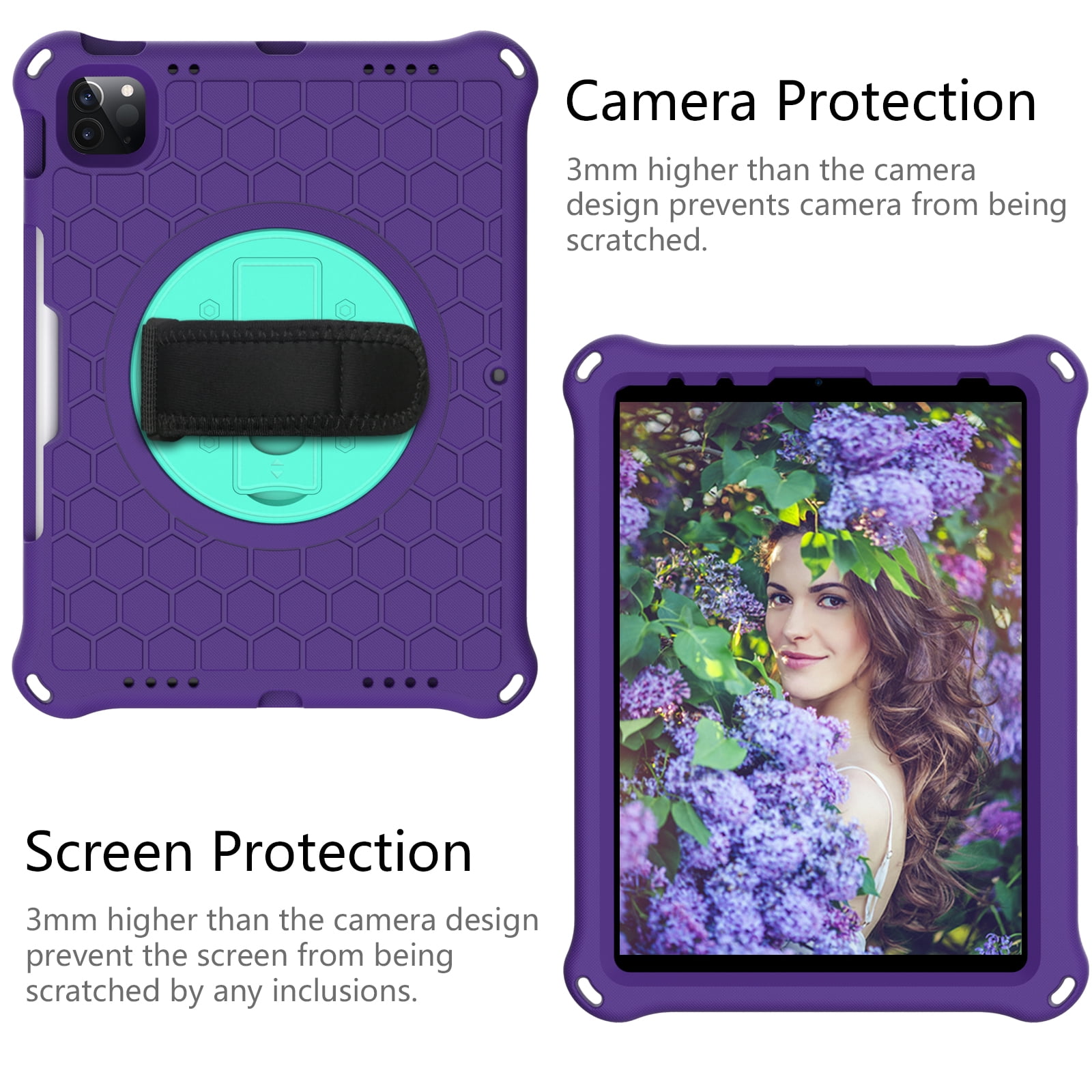 Allytech iPad Air 4th Gen Case, iPad Pro 11 2021 Case, iPad Pro 11 Case 2020/2018, Drop Protection Shockproof Shoulder Strap Pencil Holder Kickstand Case Cover for Apple iPad Air 4 10.9,Purple/Green
