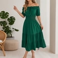 thumbnail image 2 of DHFJKG Wedding Guest Dresses For Women Summer Off Shoulder Long Dress Casual Puffy Short Sleeve Smocked Waist Flowy A-Line Sundress Comfortable Dresses, 2 of 9