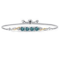 Gem Stone King 925 Silver and 10K Yellow Gold Blue Moissanite and White Lab Grown Diamond Bracelet for Women | 2.02 Cttw | Gemstone | Round 5MM | Fully Adjustable 9 inch