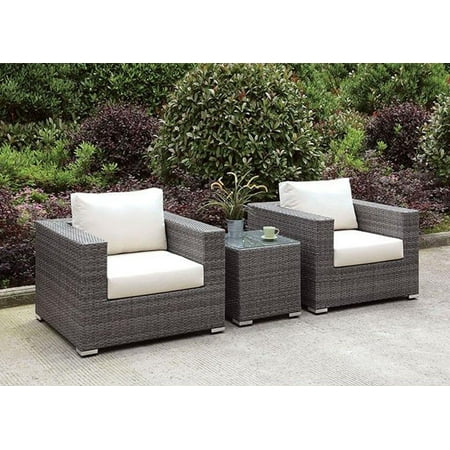 Patio Lounge Chairs W/ End Table Set 3Pcs Furniture of America Somani