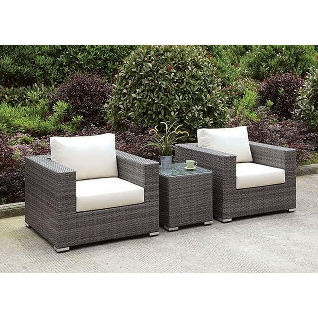 Patio Lounge Chairs W/ End Table Set 3Pcs Furniture of America Somani