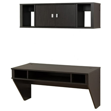 Prepac Designer Floating Desk With Hutch In Washed Black