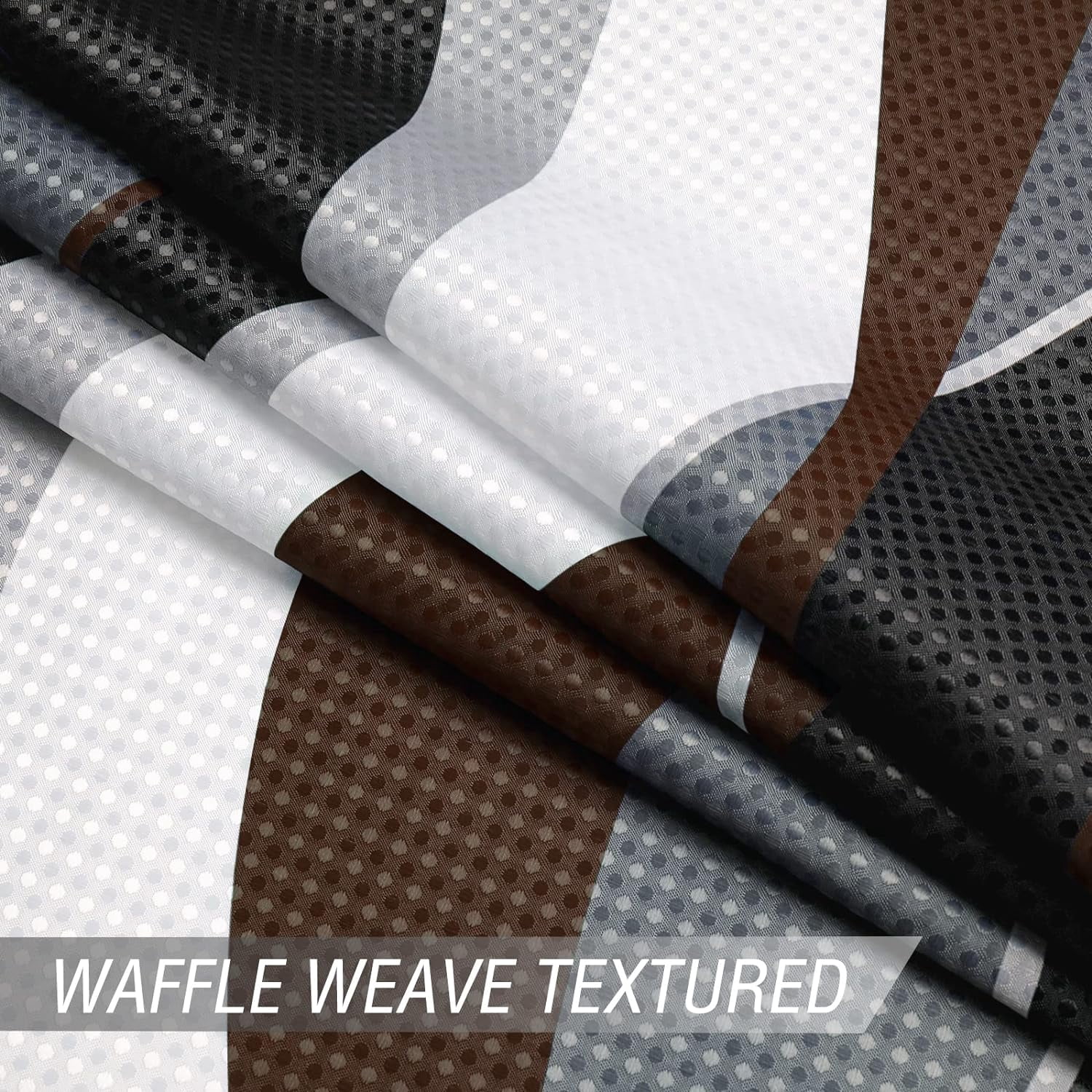 Brown Shower Curtain, Black and Grey Abstract Modern Bathroom Decor, Waffle Weave Textured Fabric Shower Curtain Set with Hooks, 72x72
