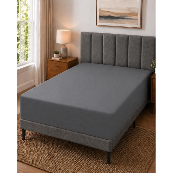Extra Deep Pocket Gray Fitted Sheet Only - Fits 18-24 inch High Mattresses Bottom Sheet for Pillow Top & Air Beds,Soft with Around Elastic,Storage Bag Included