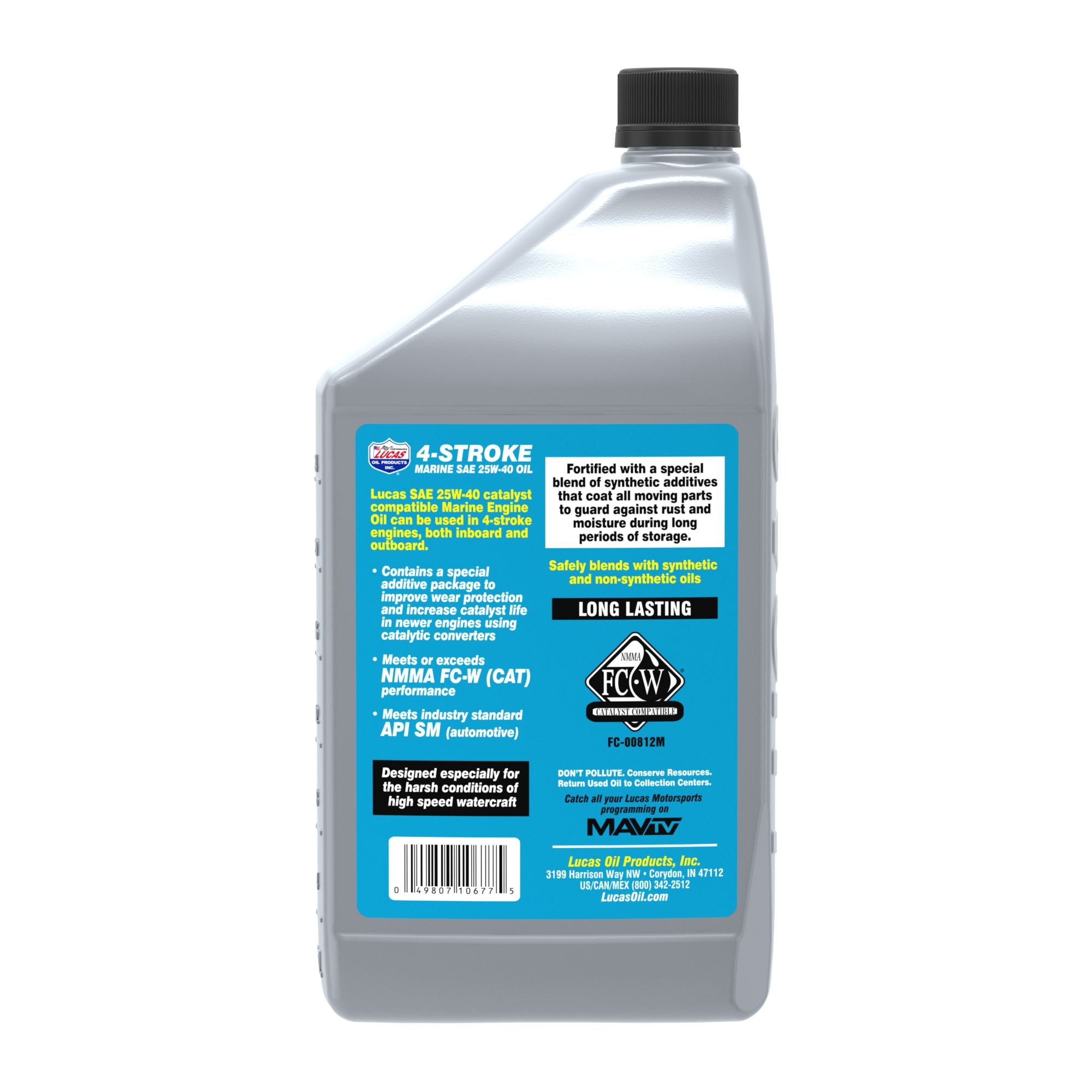 (4 pack) Lucas 4-Stroke Synthetic Blend Marine SAE25W40 Oil 32 Ounce
