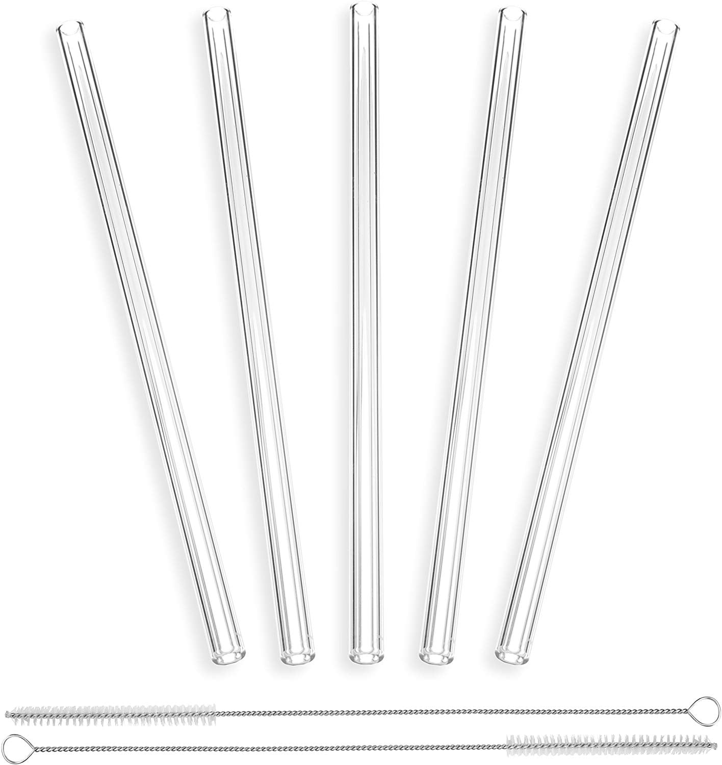 Handmade Glass Straws, Straight independently tested in DE Set of 5 with 2 Brushes Glass