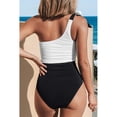thumbnail image 4 of Traje de baño de una pieza para mujer, con bloques de color, un hombro, lazo y nudo, 4 of 6