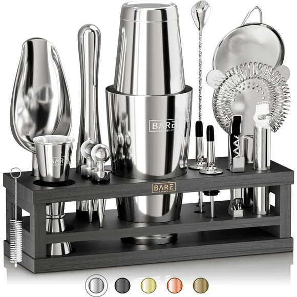 BARE BARREL® Mixology Bartender Kit Bar Set | 16-Piece Cocktail Shaker Set | Martini Barware Mixing Tools for Home Bartending | Incl. 35 Recipe Cards | Gift Set (28oz Bo