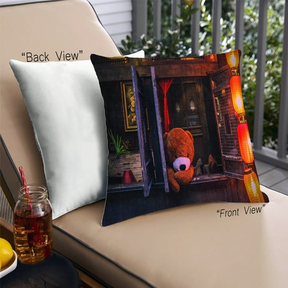 Ahgly Company Games Teddy Bear Outdoor Throw Pillow, 18 inch by 18 inch