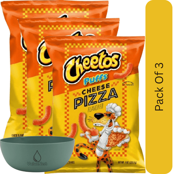 Cheetos Pizza Cheese Puffs Snack, 8 oz Bag With Olive Green Bowl By ValueNest