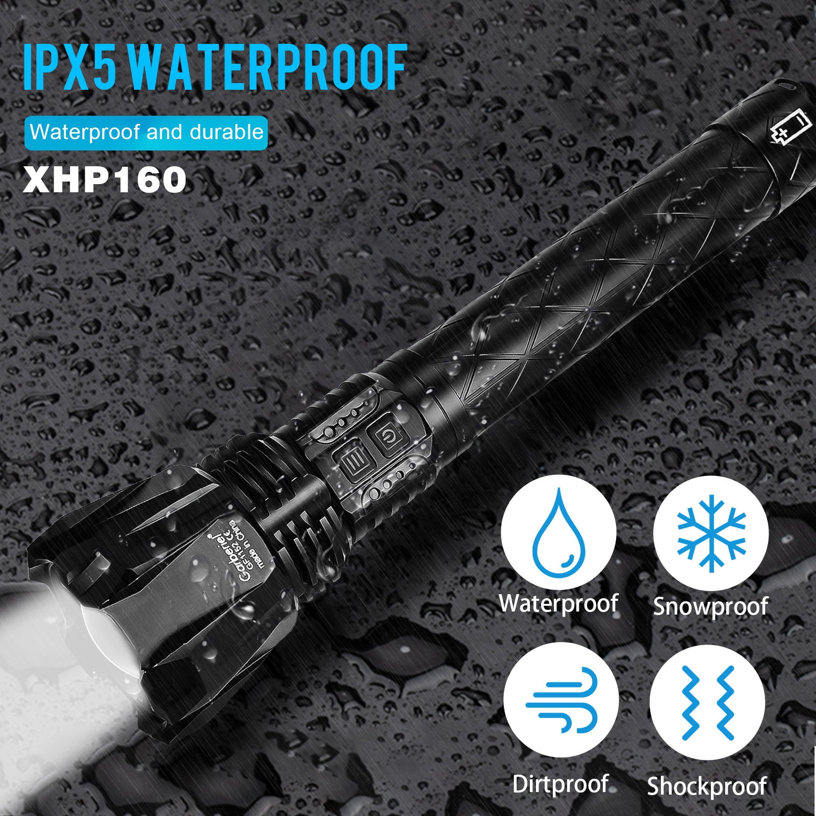 Garberiel XHP160 LED Flashlight USB Rechargeable Zoomable Torch Light for Hiking Camping Emergency(26650 Battery Included)