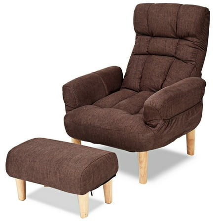 Gymax Adjule Backrest Headrest Lazy Sofa Chair With Footstool Armrest