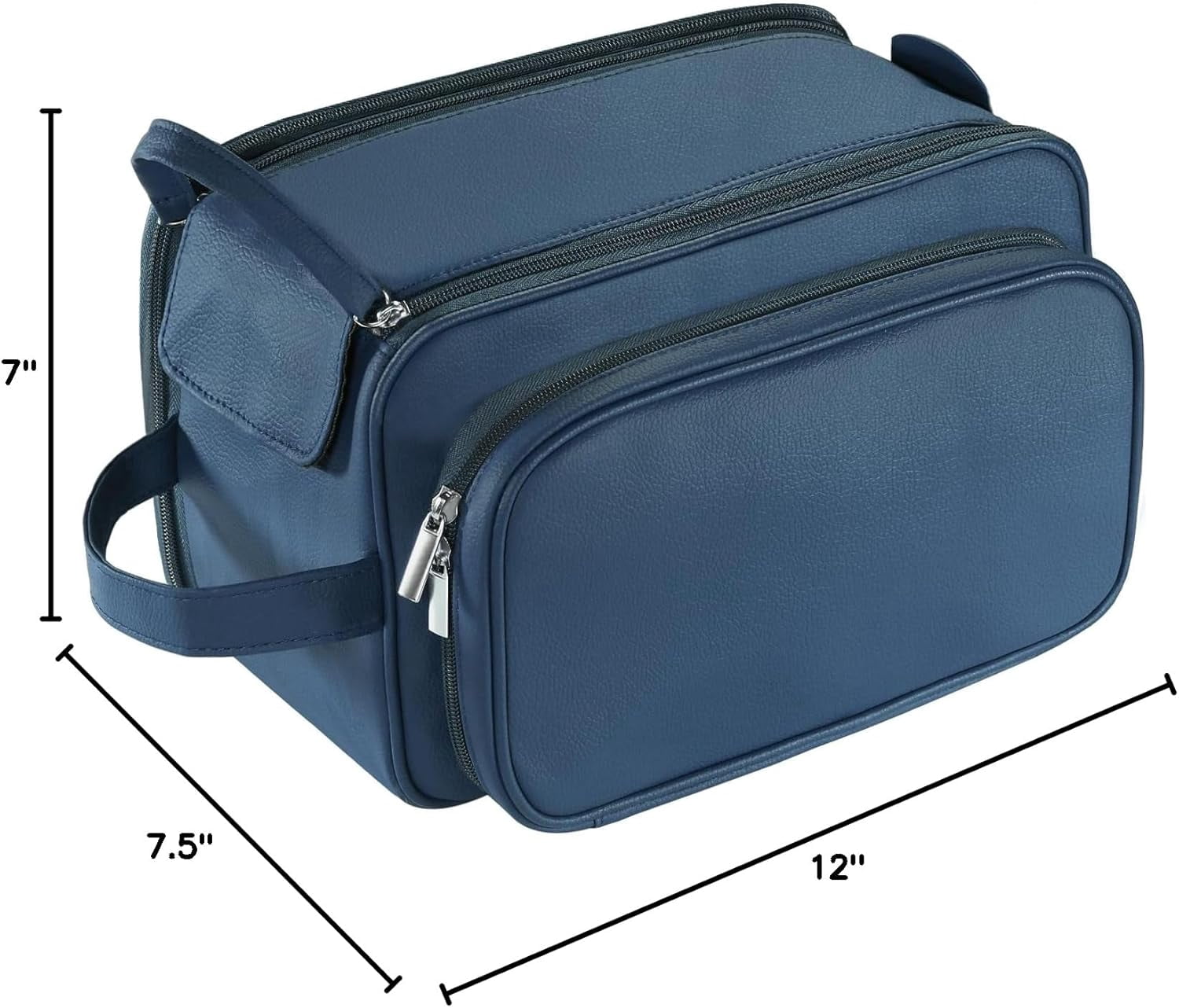 Large Capacity Toiletry Bag for Men, Leather Hanging Toiletry Organizer Cosmetics Makeup Bag, Blue