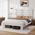 thumbnail image 2 of Wooden Queen Bed Frame with 49.9" Tall Headboard, Rustic Farmhouse Platform Bedframe with Wood Slat Support, No Box Spring Needed, Sturdy and Noise Free, Easy Assembly, White, 2 of 10