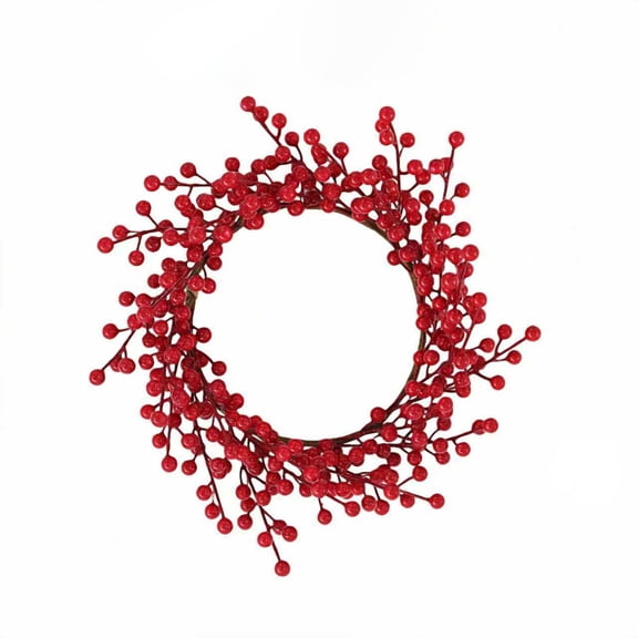 Artificial Red Berry Wreath, Round Front Door Twig Wreath, Seasonal Faux Berry Ring for Home Garden Wall Indoor Outdoor Decor