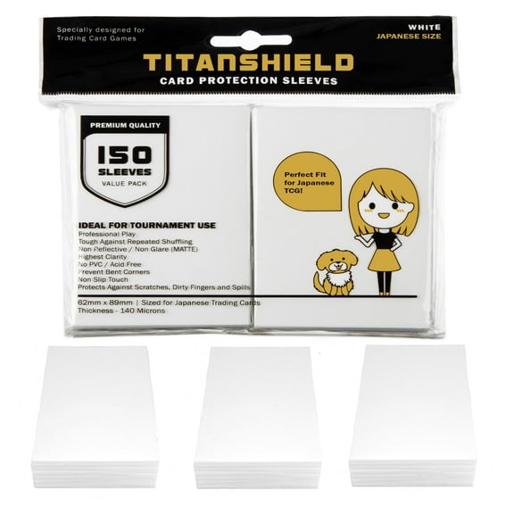 TitanShield (150 Sleeve/White) Small Japanese Sized Trading Card Sleeves Deck Protector for Yu-Gi-Oh, Cardfight!! Vanguard & Photocards
