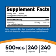 Nutricost Vitamin B12 Supplement (500mcg) 240 Capsules - Methylcobalamin, Vegan, GMO-Free, Gluten-Free