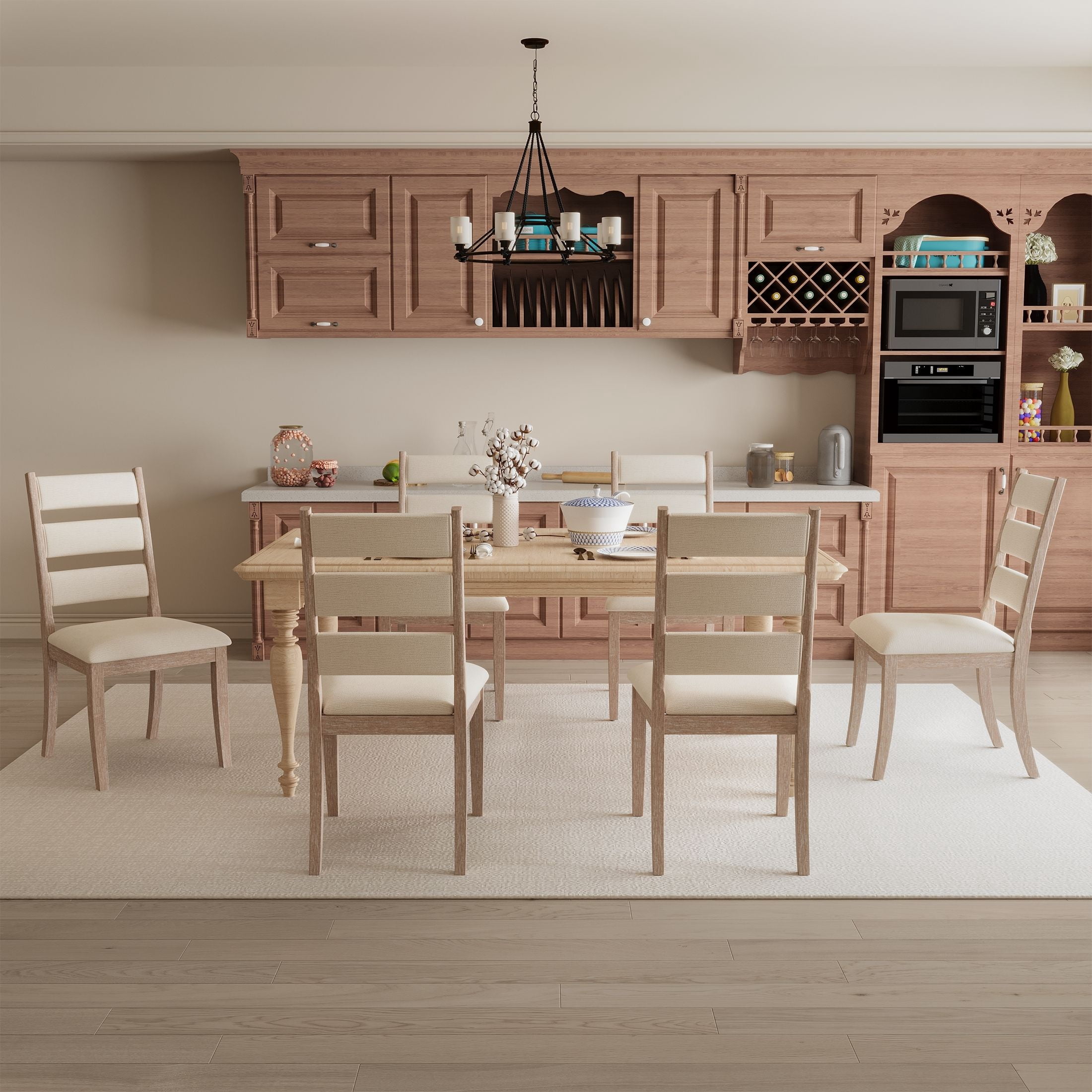 Dayalane Farmhouse Dining Chair Set of 4, Ladder High Back Kitchen Chairs with Upholstered Cushioned Seat for Dining Room, Kitchen Side Chairs Living Room, Restaurant, Beige