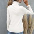 thumbnail image 4 of Camisa de manga larga con cuello alto para mujer, corte ajustado, Color sólido, ribete de botones, cuello alto, manga larga, Top acanalado, blanco L, 4 of 6