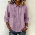 thumbnail image 2 of Mgmyaa Women's Flax Linen Button Shirt Collared 3/4 Sleeve Solid Color Regular Fit Loose for Spring Summer Office and Beach, 2 of 9