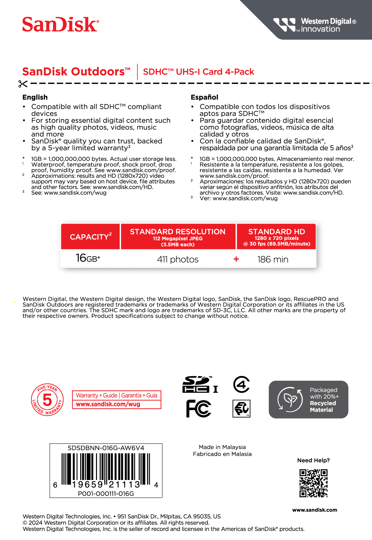SanDisk Outdoors™ SD™ UHS-I Card 16GB 4-Pack