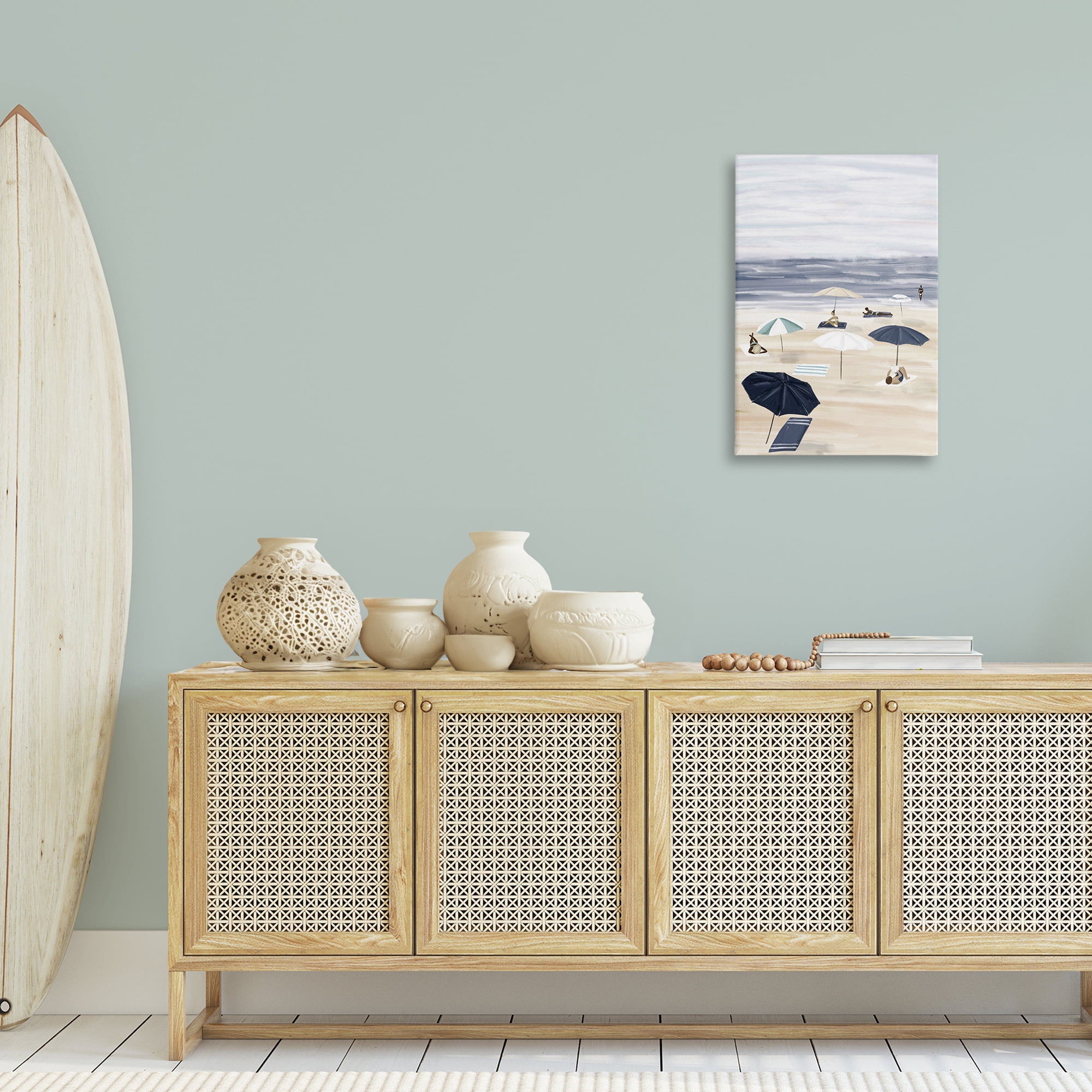 Stupell Industries Beachgoers with Umbrellas Nautical & Beach Painting Wrapped Canvas Art Print Wall Art, 20 x 30