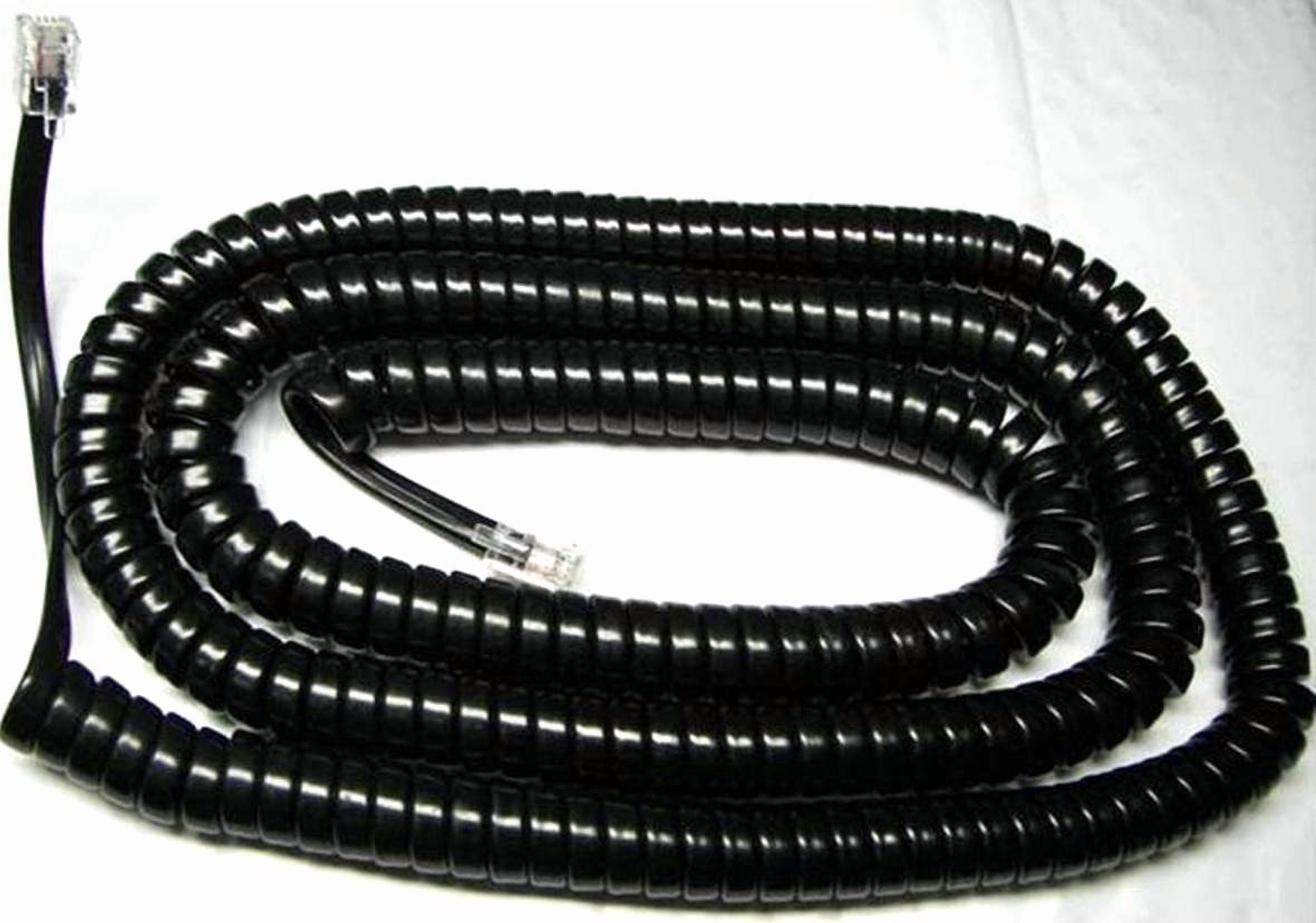 Bistras 25 Foot Black Coiled Telephone Handset Cord - Replacement Phone Cord