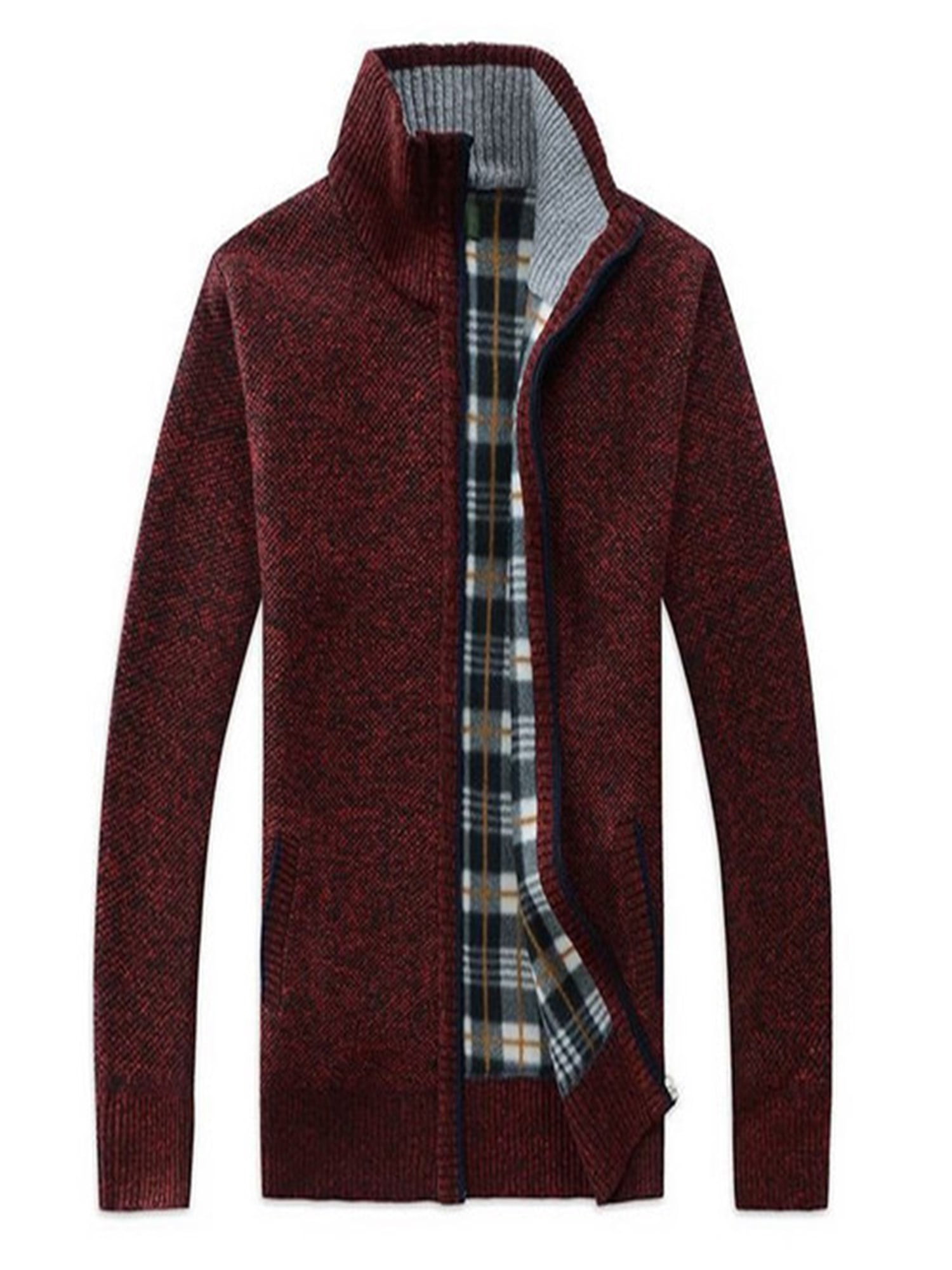 New Mens Winter Warm Slim Sweater Knitted Cardigan Jumper Zip Fleece Lined Coat