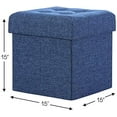 thumbnail image 3 of Ornavo Home Foldable Tufted Linen Storage Ottoman Cube Foot Rest Stool Seat - 15" x 15" (Navy Blue), 3 of 7