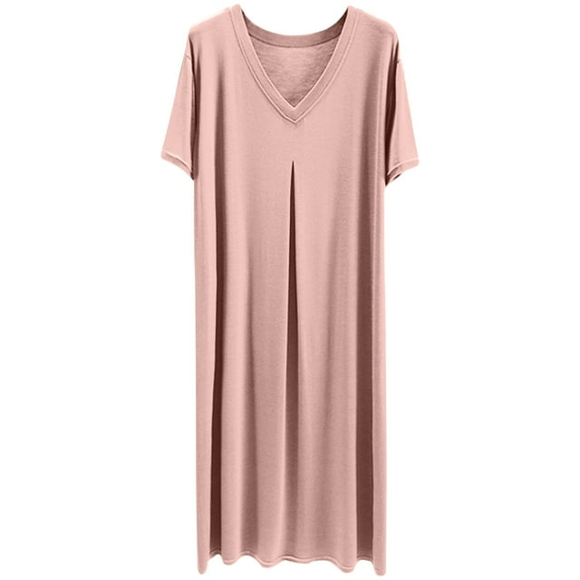 LOVZFMLL Fashion Women's Short Sleeve-Neck Dress Pink L