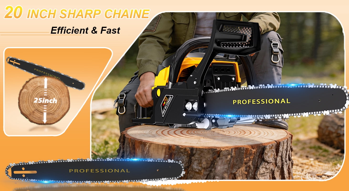 DGB Gas Powered Professional Chainsaw, Wood Cutting Chainsaw for Tree Trimming, Firewood, Land Clearing, Yard & Farm Maintenance, Heavy Duty Outdoor Power Tool
