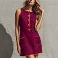 thumbnail image 5 of Atogsazn Womens Summer Button Mini Dress Casual Sleeveless Contrast Trim Loose Dresses A-Line Sundress Wine XL Fashion, 5 of 7