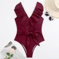 thumbnail image 2 of Women's Bikini Swimsuit Ruffles Two Pieces Bikini Set, Red Wine M, 2 of 5