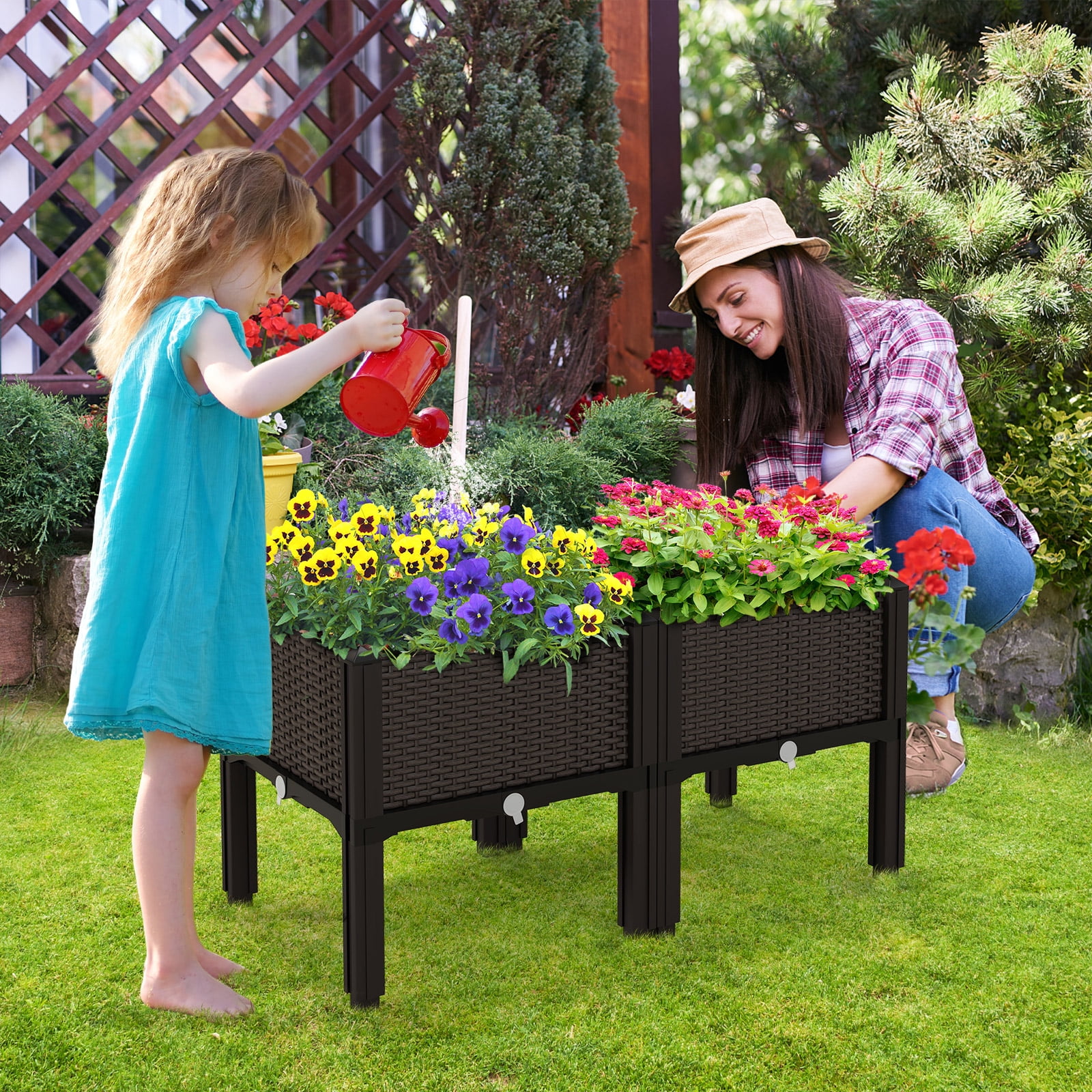 Patiojoy Outdoor 4 Set Planter Vertical Elevated Raised Garden Bed Planter Box Kit for Backyard Patio
