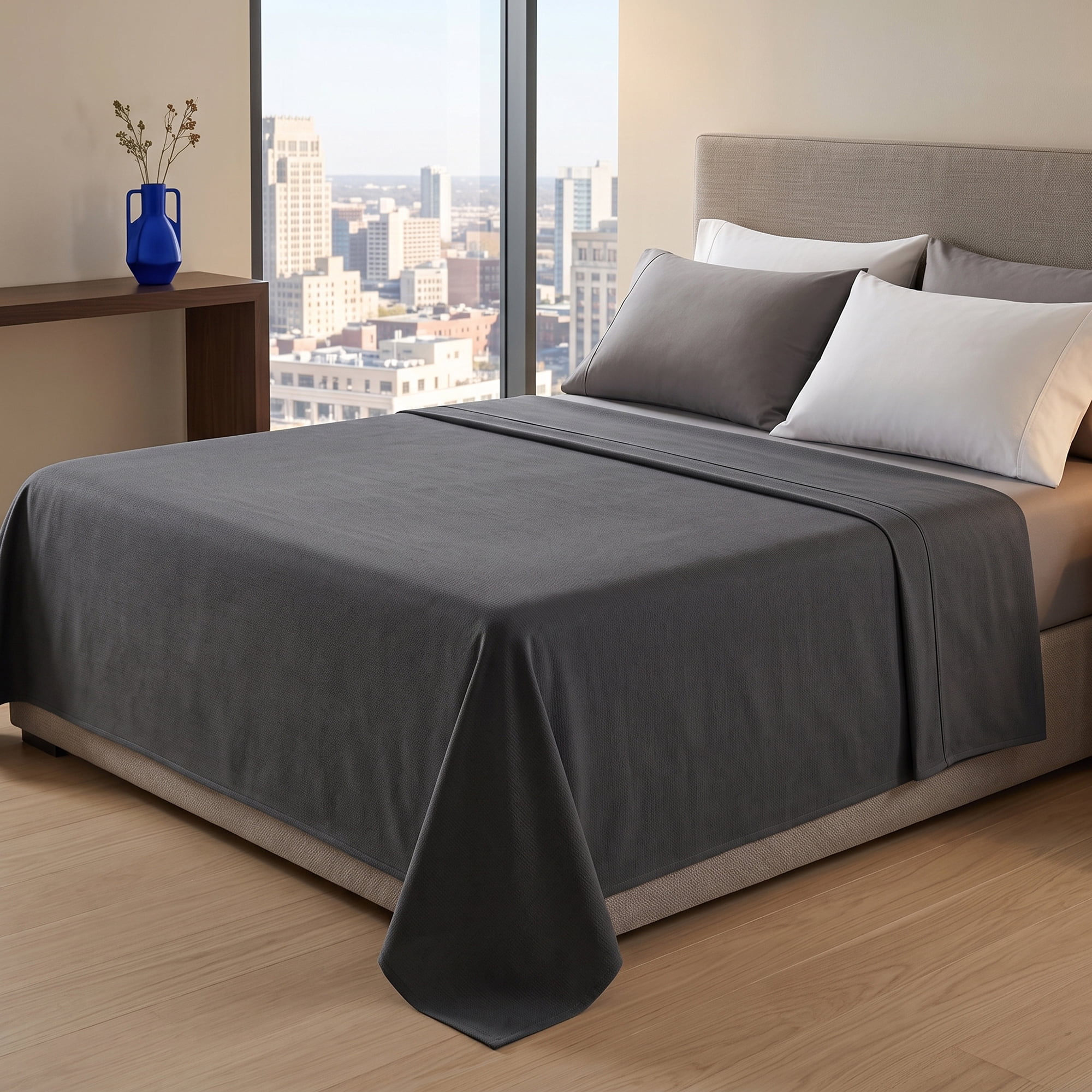 Unique Bargains Microfiber Breathable Flat Bed Sheet Cozy Bedding for Bedroom Dark gray 79"x91"