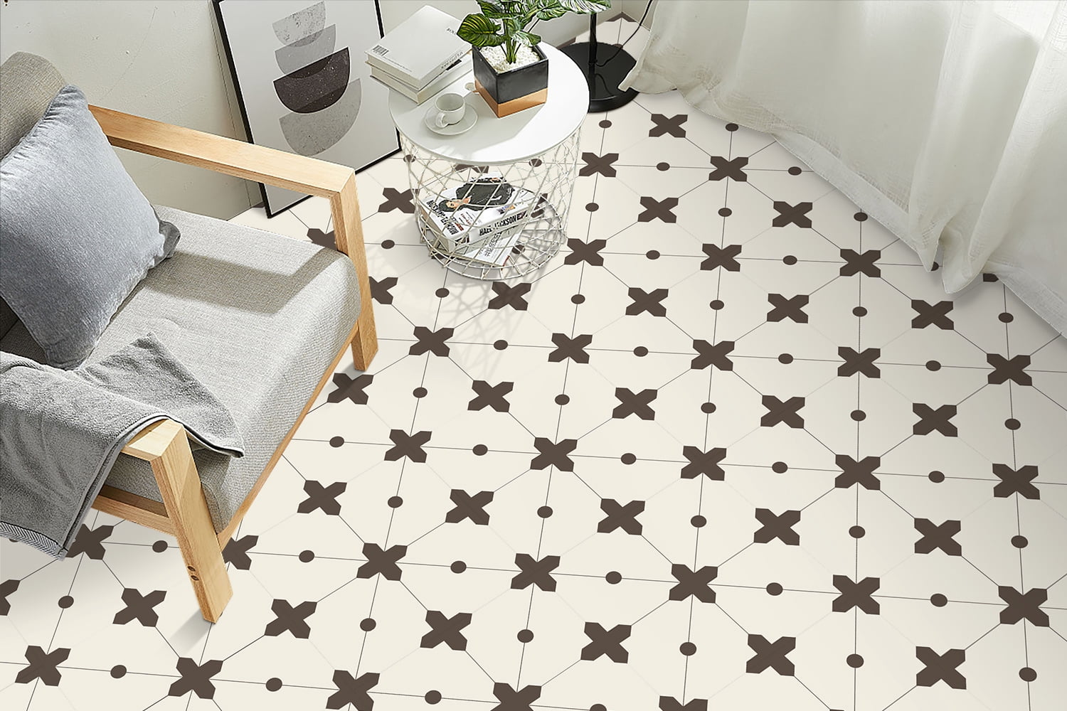 DEWOO 10 Sheet Peel and Stick Floor Tile, Vinyl Flooring, Waterproof DIY Flooring for Bathroom, Kitchen, Fireplace, Stairs, Bedrooms, Wall, Pantry Room 12"x 12"