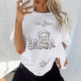 thumbnail image 2 of Top de manga corta suelto con estampado de calavera Retro desgastado y hombros caídos para mujer Pompotops  hfajkhk125598, 2 of 6