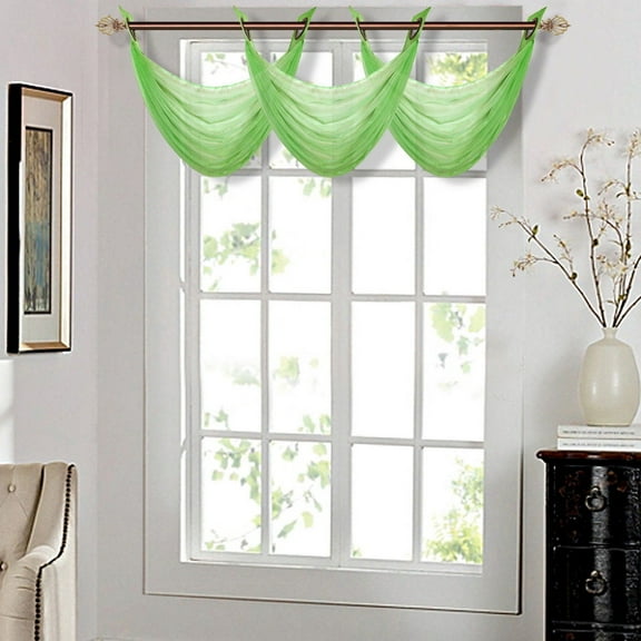 K36 SAGE GREEN 1-PC Solid Voile Sheer WATERFALL Valance Window Treatment With 2 Grommets On Top 55"in Wide X 24"in Length