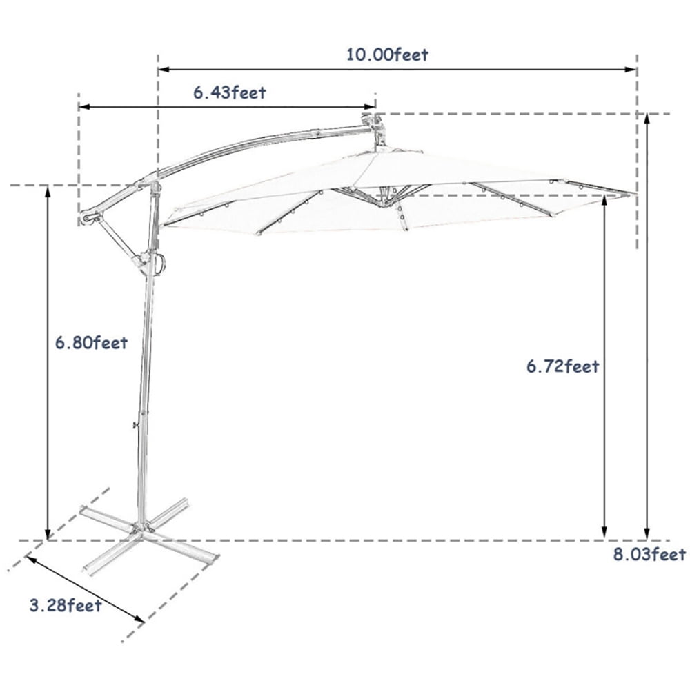 Aimee Lii 10 ft 360° Rotation Solar Powered LED Patio Offset Umbrella without Weight Base, Table Umbrella Outdoor Patio, Navy Aimee Lii 10 ft 360° Rotation Solar Powered LED Patio Offset Umbrella without Weight Base, Table Umbrella Outdoor Patio, Navy