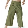 thumbnail image 2 of JUUYY Men's Thai Fisherman Pants AdjustableStylish for Yoga Meditation Dance Martial Arts More Wide Leg Pants Loose Fit Pants Army Green Free Size, 2 of 6