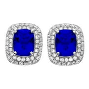 5th & Main Platinum-Plated Sterling Silver Facet-Cut Blue Obsidian Pave CZ Earrings
