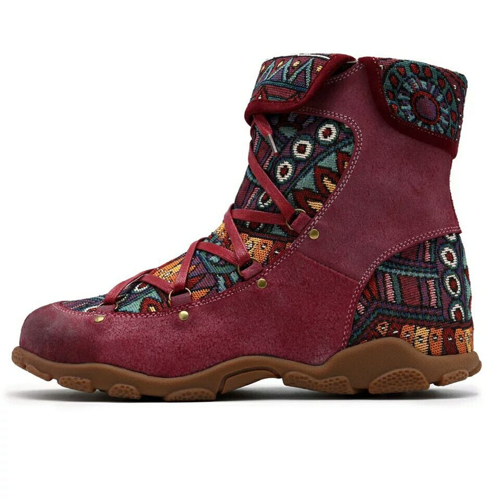 Cameland Women s Ladies Retro Bohemian Style Ankle Zip Short Boots Booties Casual Shoes Red 42